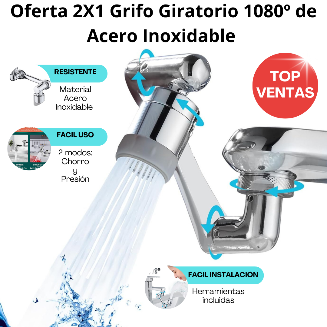 (Oferta 2X1) ¡Transforma tu baño y cocina con el grifo giratorio extensible 1080º!
